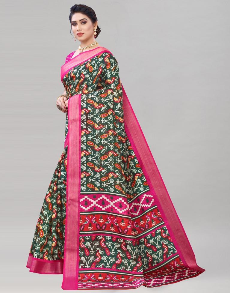 Green Coloured Poly Cotton Patola Printed Casual saree | Sudathi