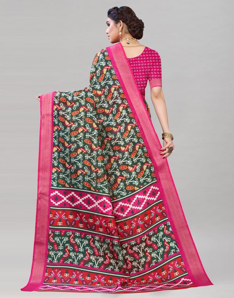 Green Coloured Poly Cotton Patola Printed Casual saree | Sudathi