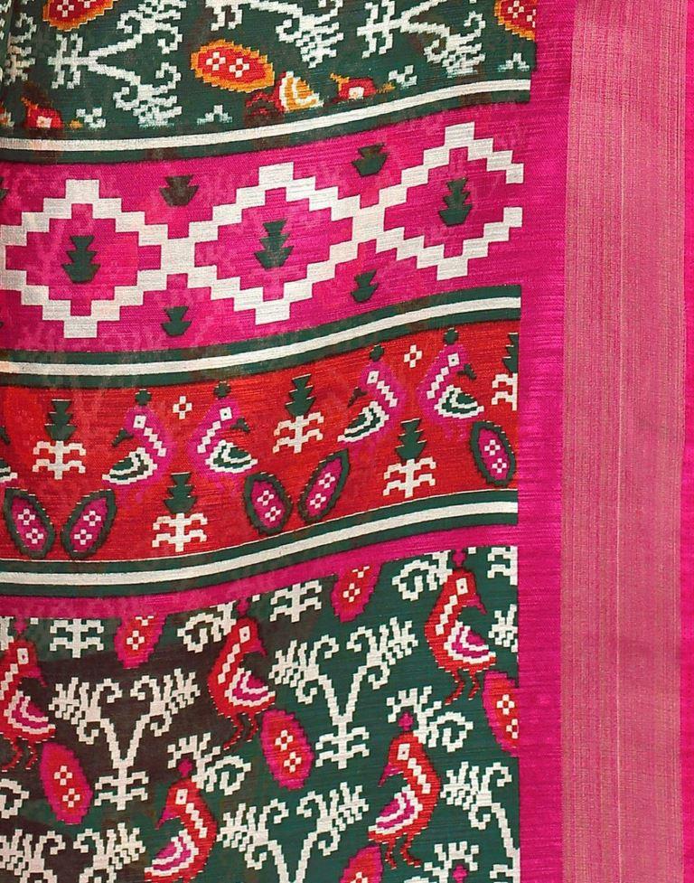 Green Coloured Poly Cotton Patola Printed Casual saree | Sudathi