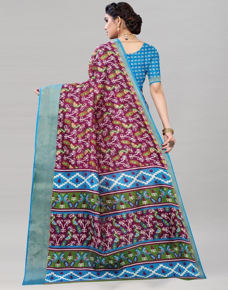 Wine Coloured Poly Cotton Patola Printed Casual saree | Sudathi