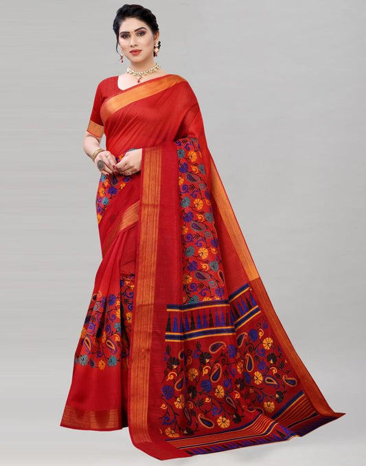 Red Cotton Printed Saree | Sudathi