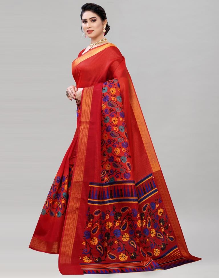 Red Cotton Printed Saree | Sudathi