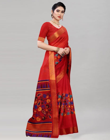 Red Cotton Printed Saree | Sudathi