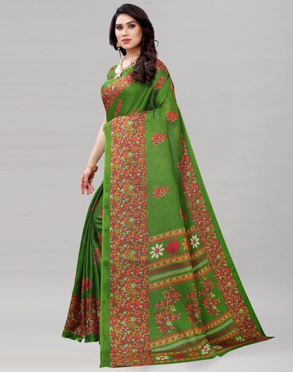 Green Jute Printed Saree | Sudathi