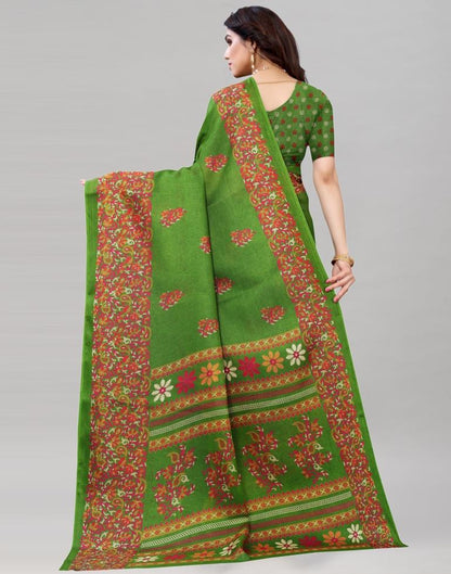 Green Jute Printed Saree | Sudathi