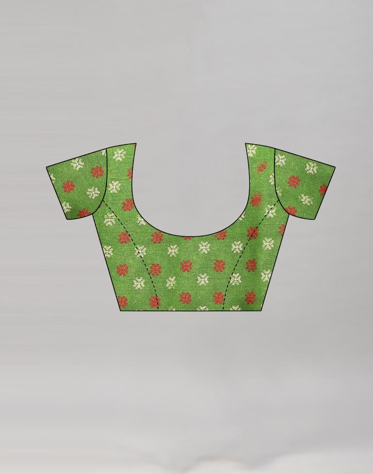 Green Jute Printed Saree | Sudathi