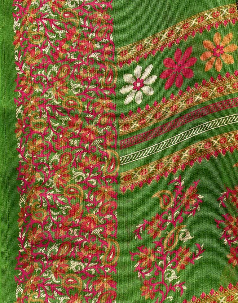 Green Jute Printed Saree | Sudathi