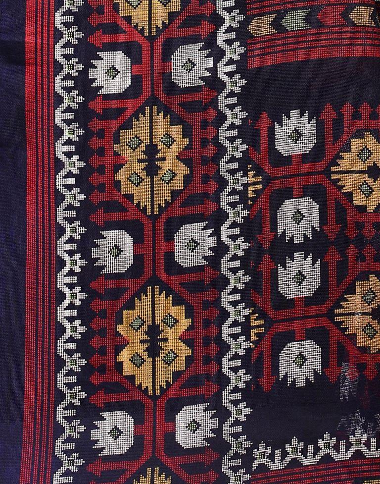 Navy Blue Jute Printed Saree | Sudathi