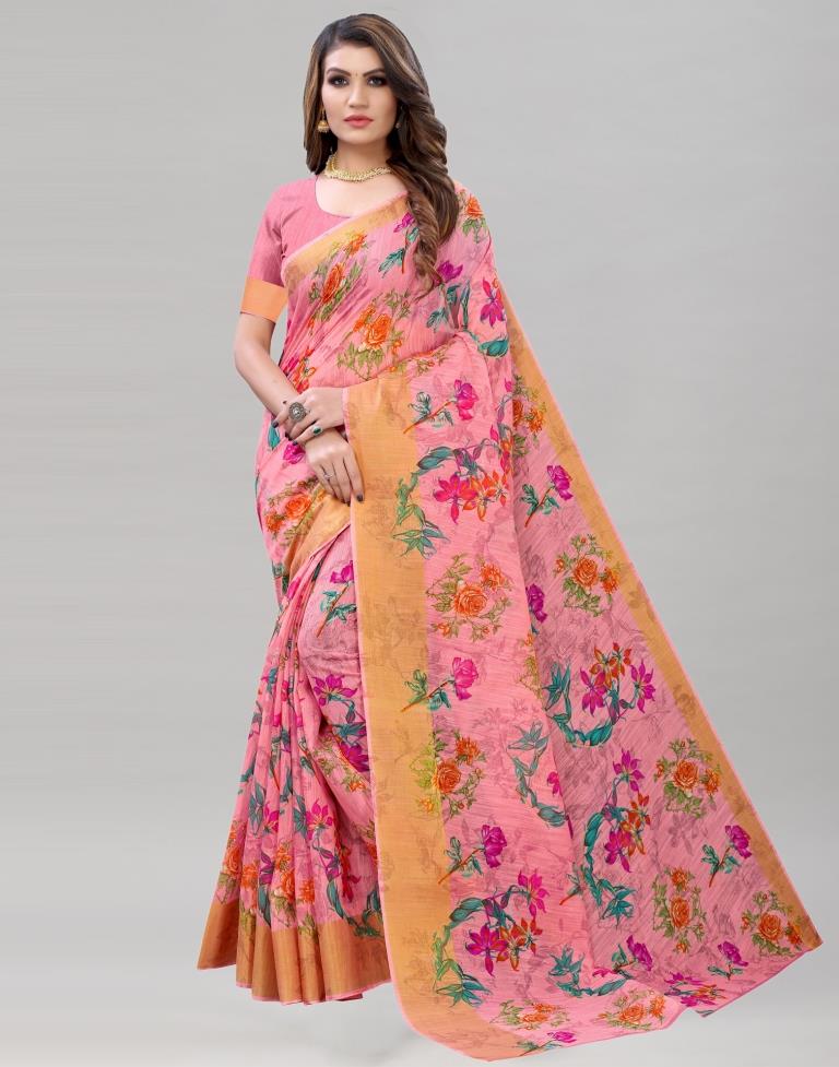 Pink Cotton Printed Saree | Sudathi