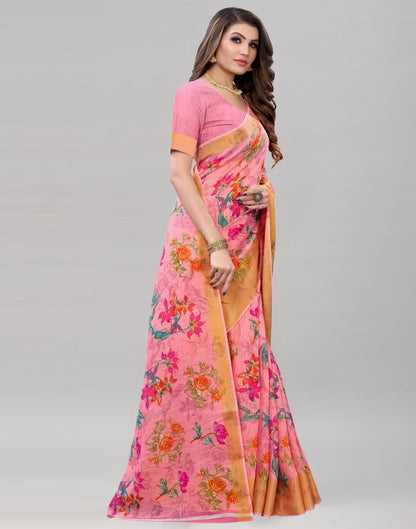 Pink Cotton Printed Saree | Sudathi