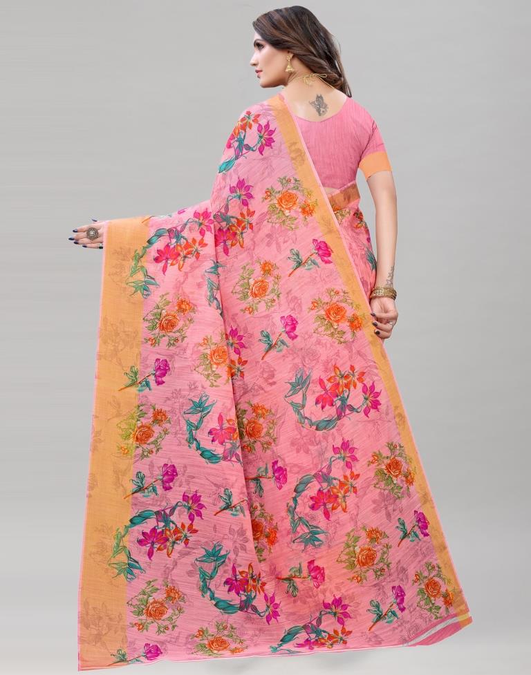 Pink Cotton Printed Saree | Sudathi