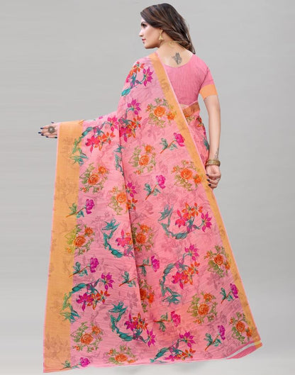 Pink Cotton Printed Saree | Sudathi