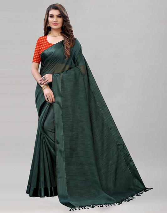 Bottle Green Cotton Saree | Sudathi