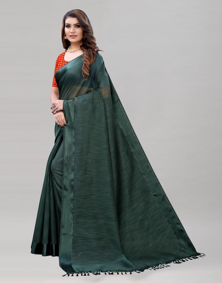 Bottle Green Cotton Saree | Sudathi