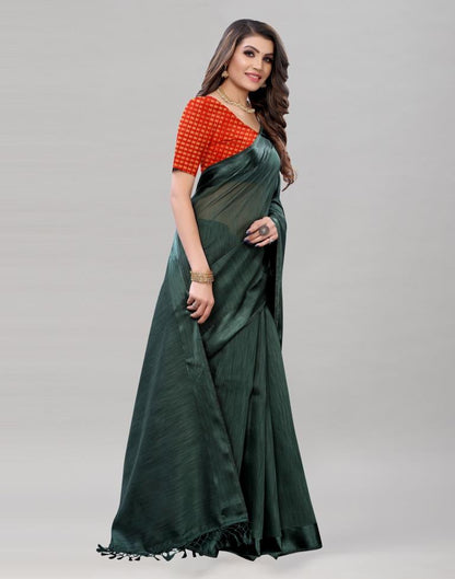 Bottle Green Cotton Saree | Sudathi