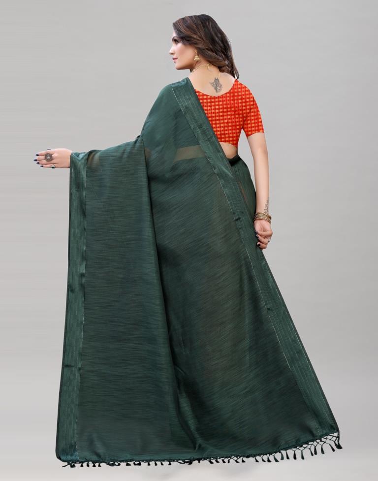 Bottle Green Cotton Saree | Sudathi