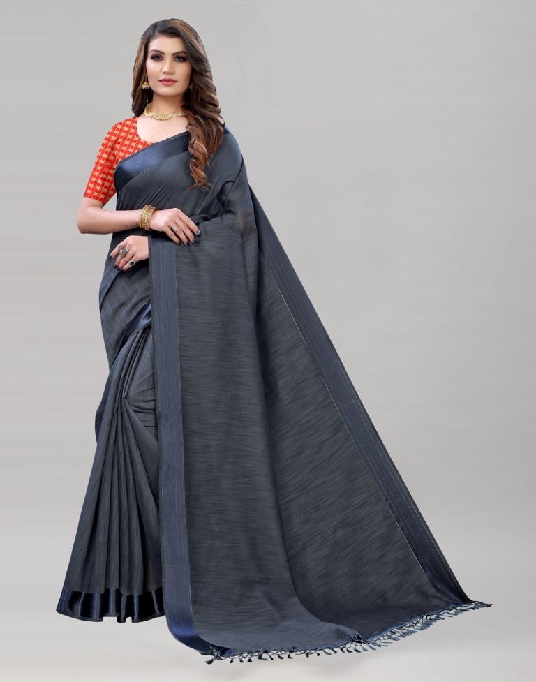 Slate Grey Cotton Saree | Sudathi