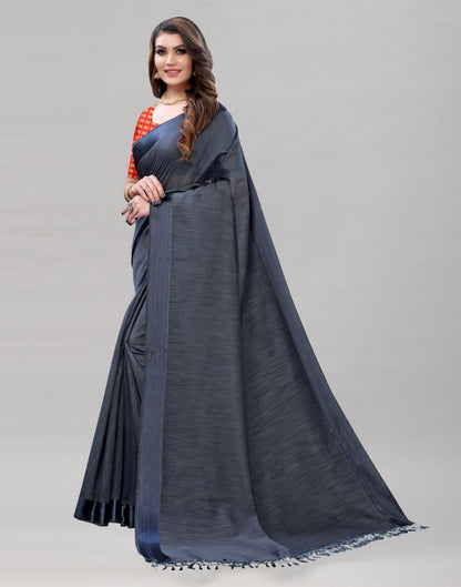 Slate Grey Cotton Saree | Sudathi