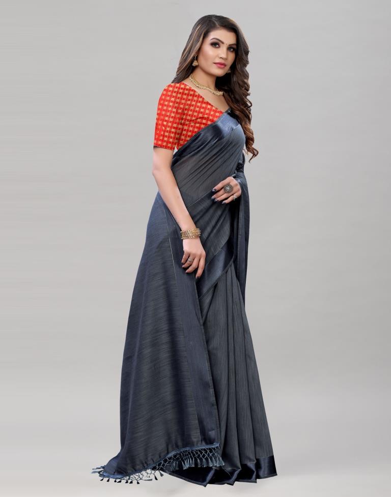 Slate Grey Cotton Saree | Sudathi