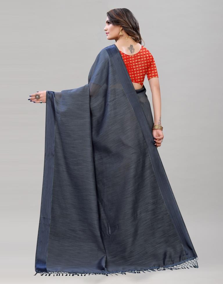 Slate Grey Cotton Saree | Sudathi