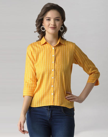 Yellow Coloured Cotton Self Woven Shirt | Leemboodi