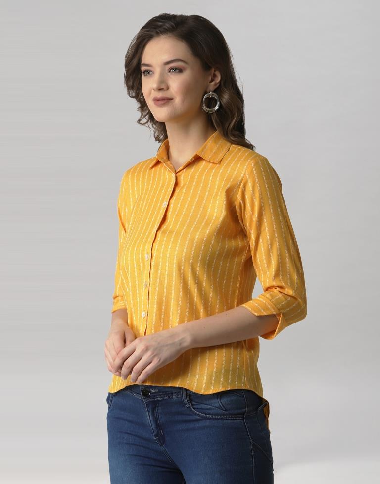 Yellow Coloured Cotton Self Woven Shirt | Leemboodi