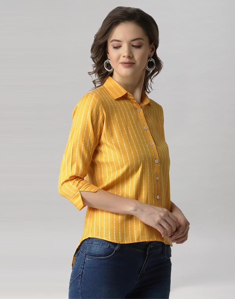 Yellow Coloured Cotton Self Woven Shirt | Leemboodi