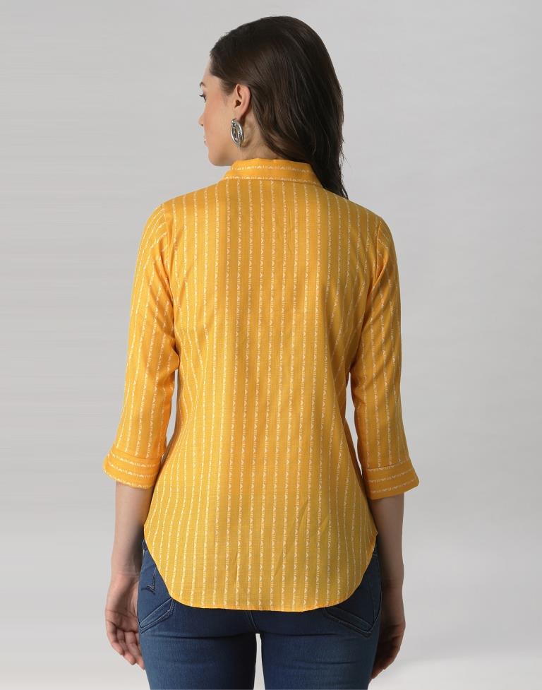 Yellow Coloured Cotton Self Woven Shirt | Leemboodi