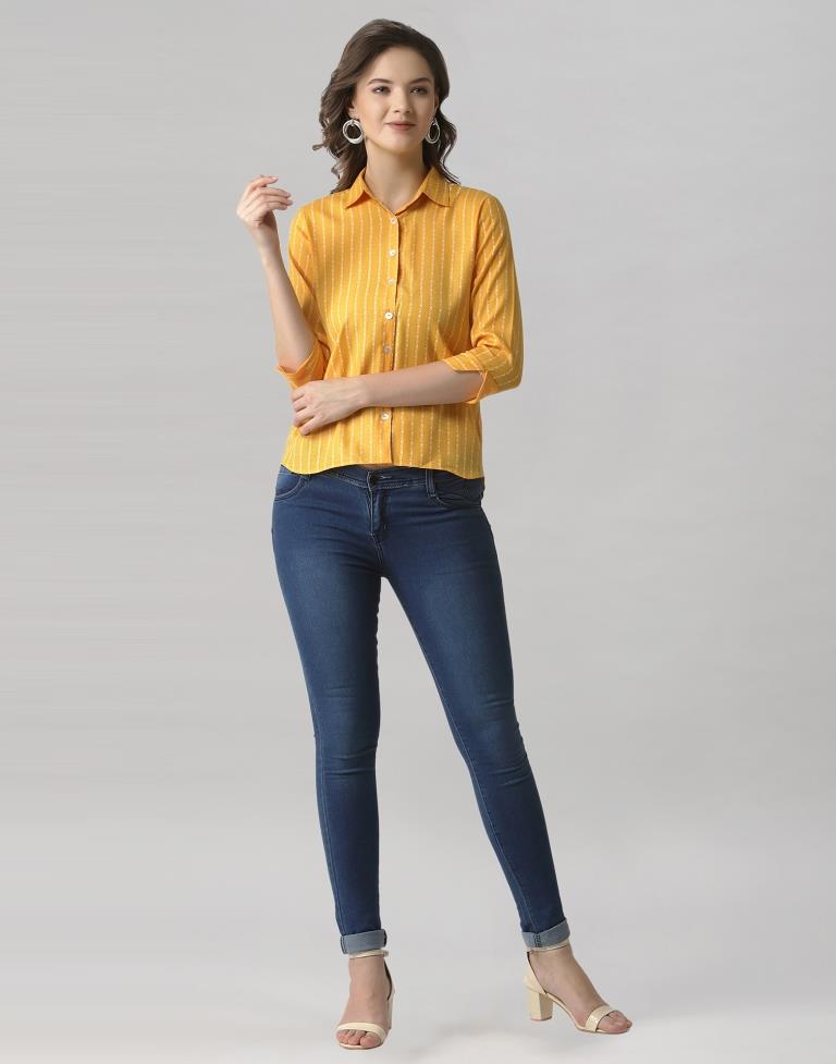 Yellow Coloured Cotton Self Woven Shirt | Leemboodi