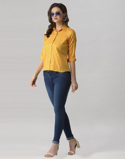 Yellow Coloured Cotton Self Woven Shirt | Leemboodi