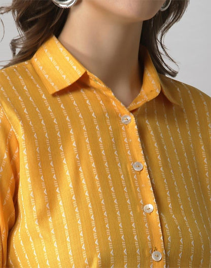 Yellow Coloured Cotton Self Woven Shirt | Leemboodi