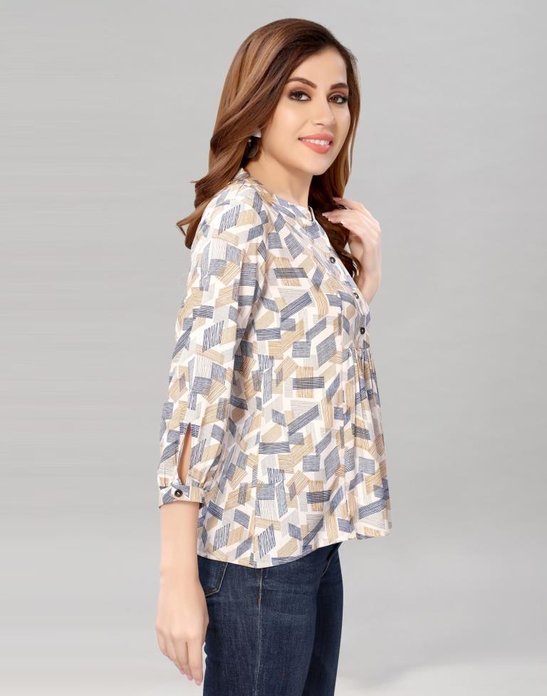 Beige Coloured Summer Cool Printed Top | Sudathi