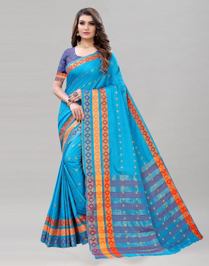 Captivating Blue Cotton Saree | Sudathi