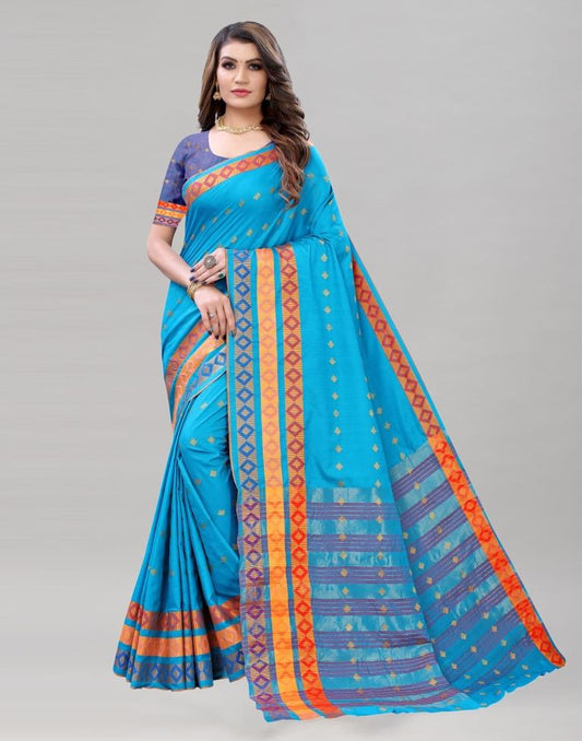 Captivating Blue Cotton Saree | Sudathi