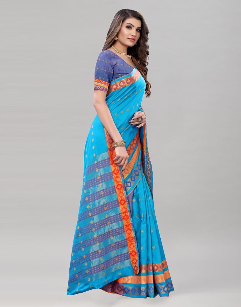 Captivating Blue Cotton Saree | Sudathi