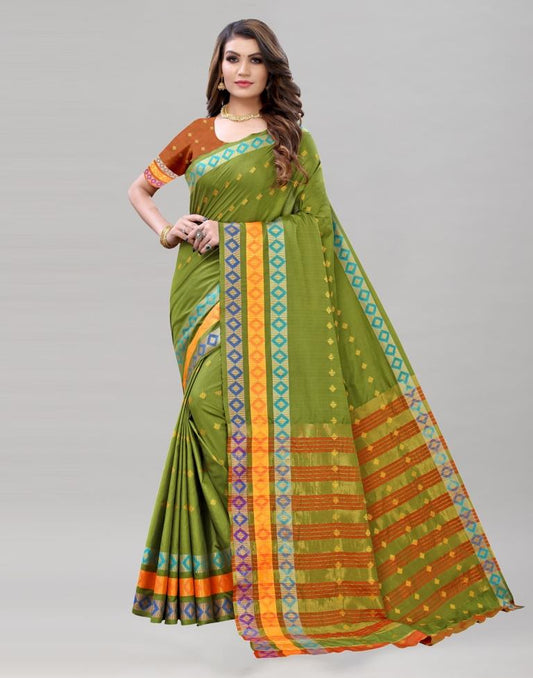 Olive Green Cotton Saree | Sudathi