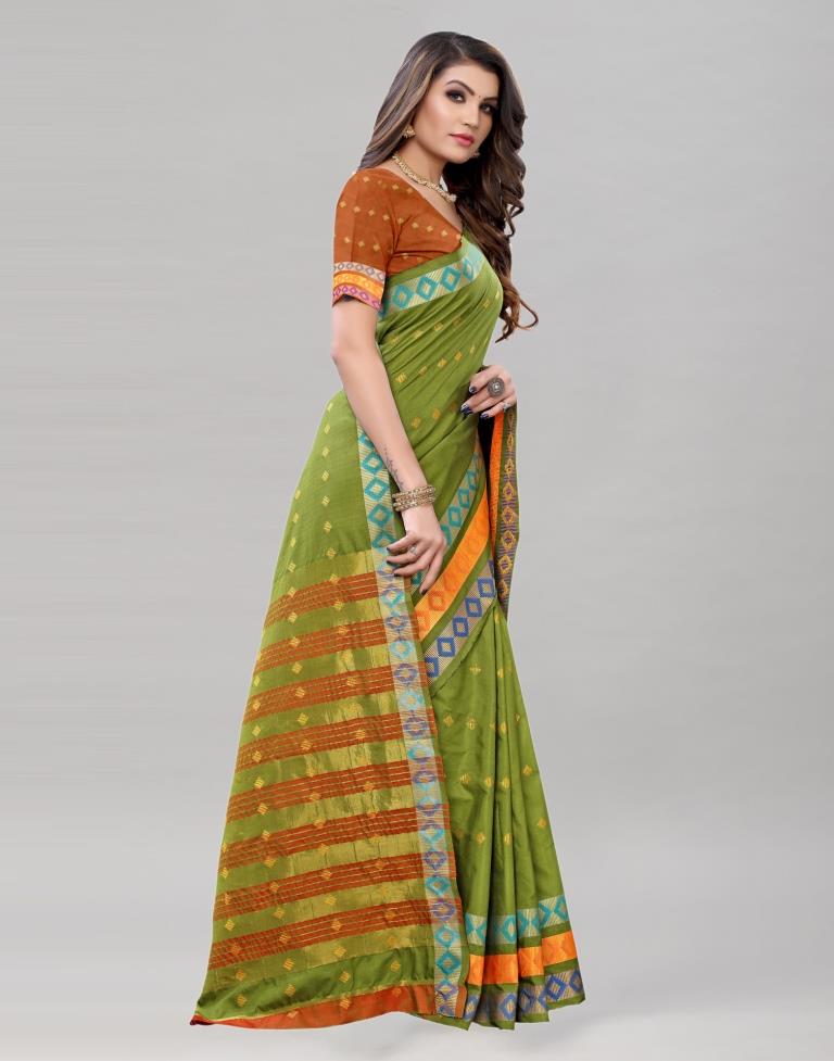 Olive Green Cotton Saree | Sudathi