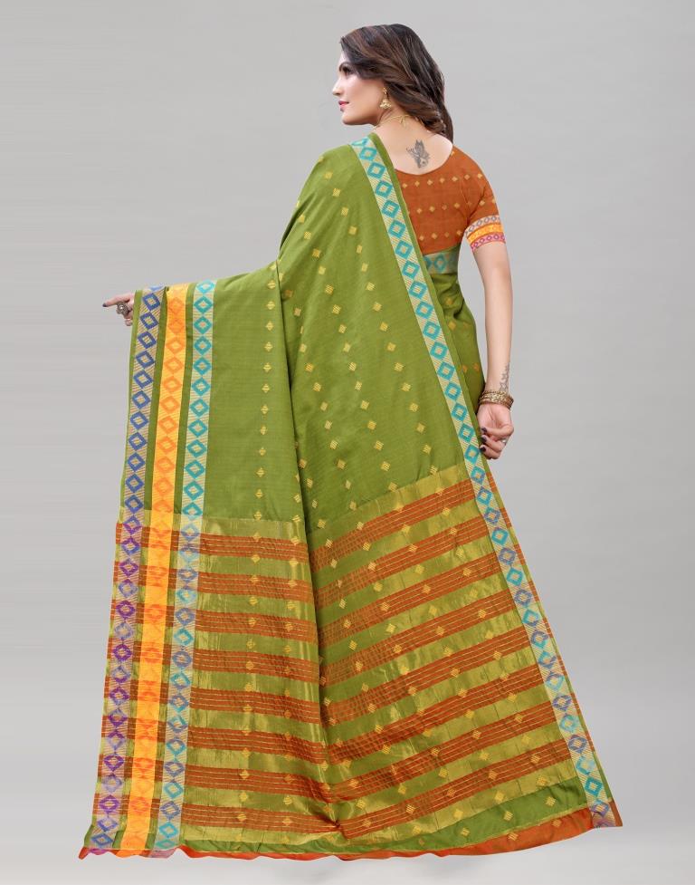 Olive Green Cotton Saree | Sudathi
