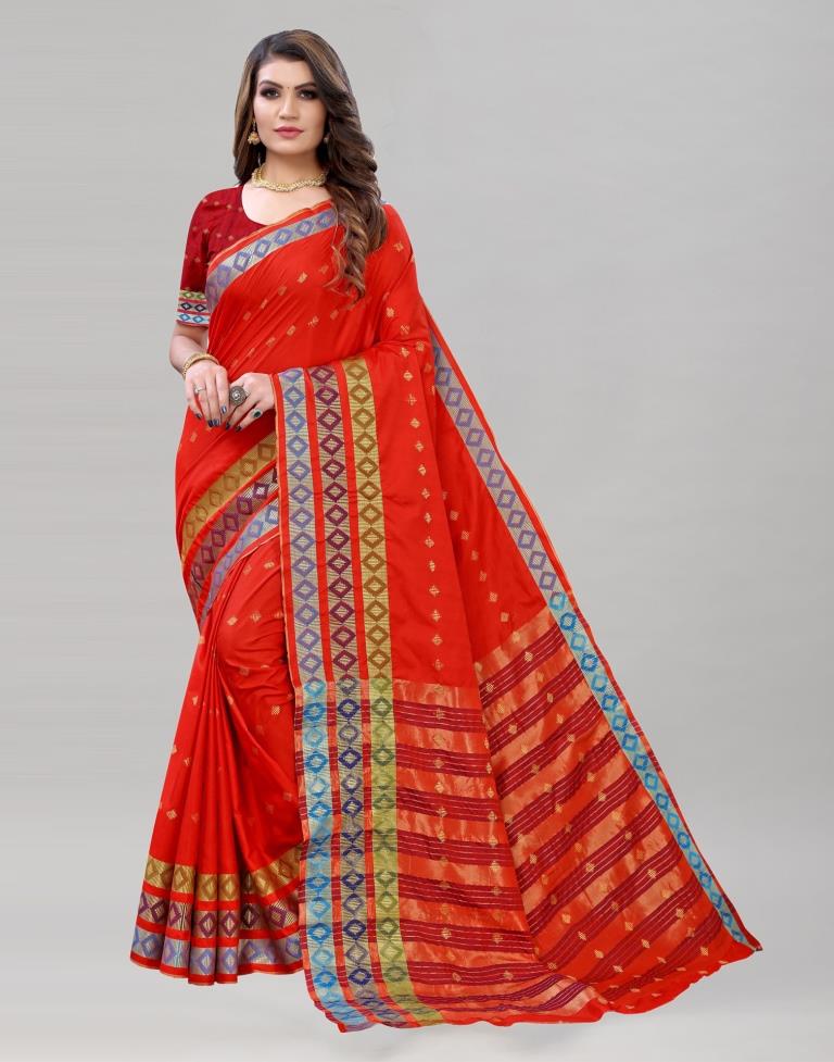 Glitzy Red Cotton Saree | Sudathi