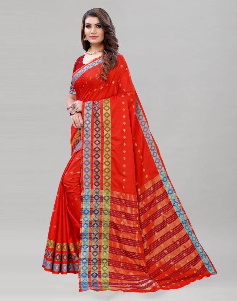 Glitzy Red Cotton Saree | Sudathi