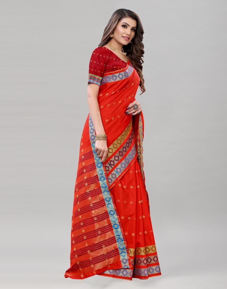 Glitzy Red Cotton Saree | Sudathi