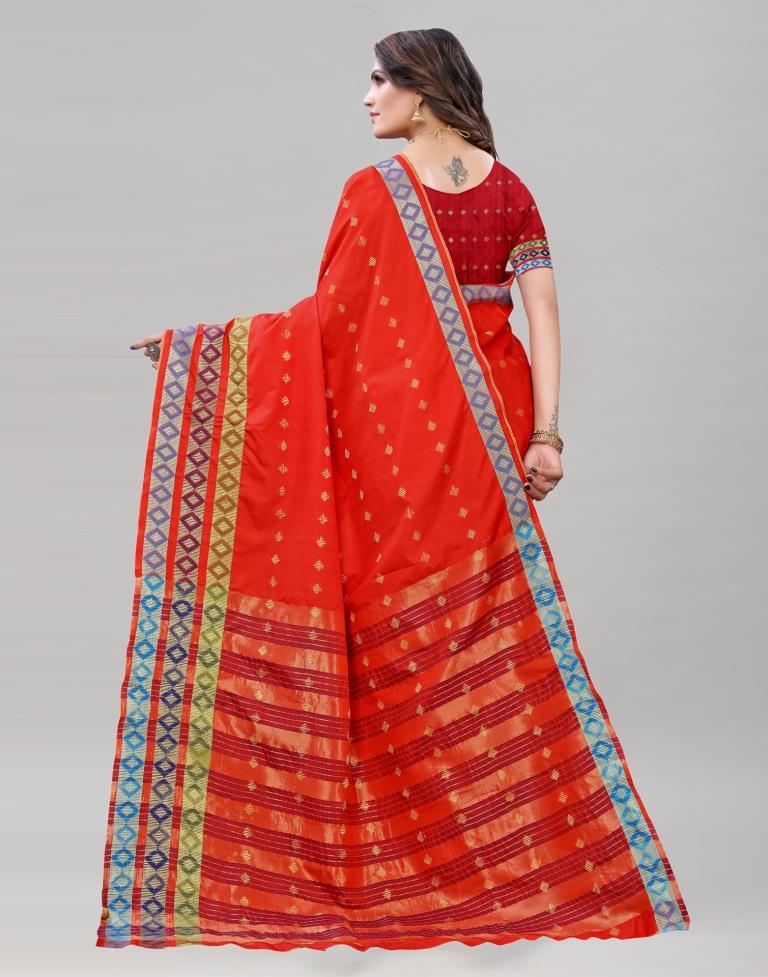 Glitzy Red Cotton Saree | Sudathi