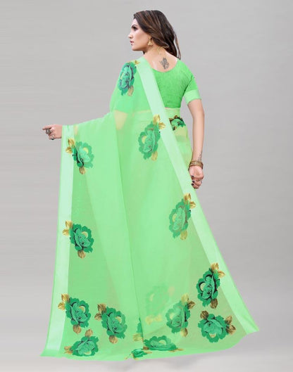 Ethnic Green Cotton Printed Saree | Sudathi