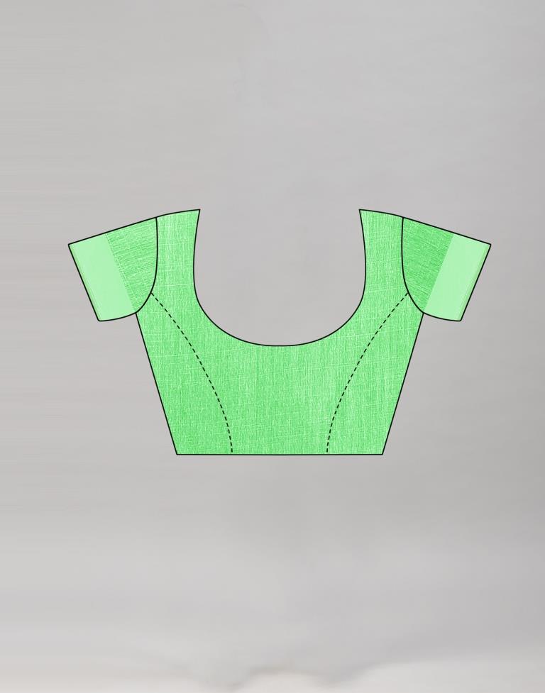 Ethnic Green Cotton Printed Saree | Sudathi