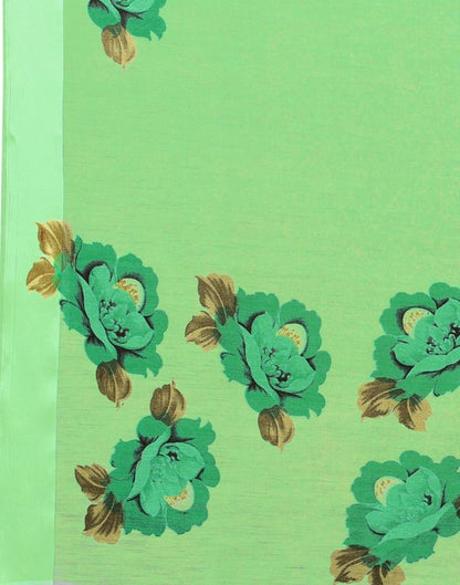 Ethnic Green Cotton Printed Saree | Sudathi