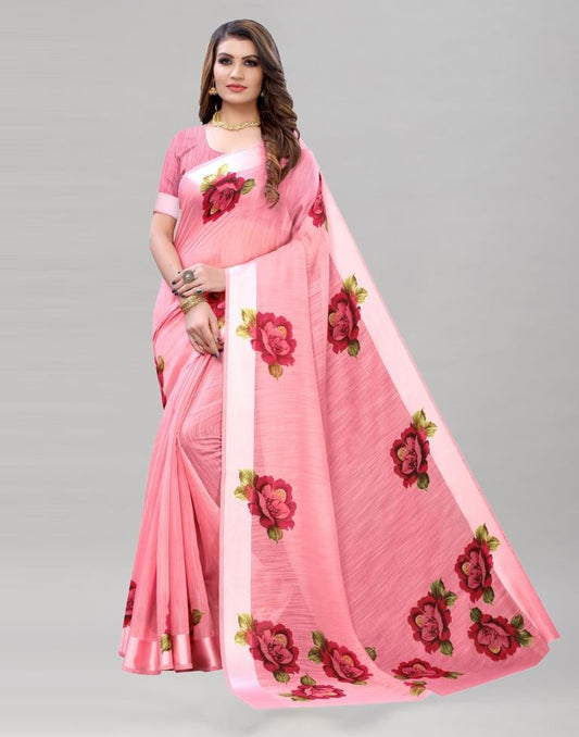Punch Pink Cotton Printed Saree | Sudathi