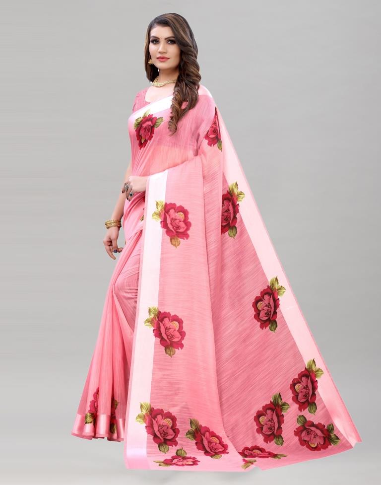 Punch Pink Cotton Printed Saree | Sudathi