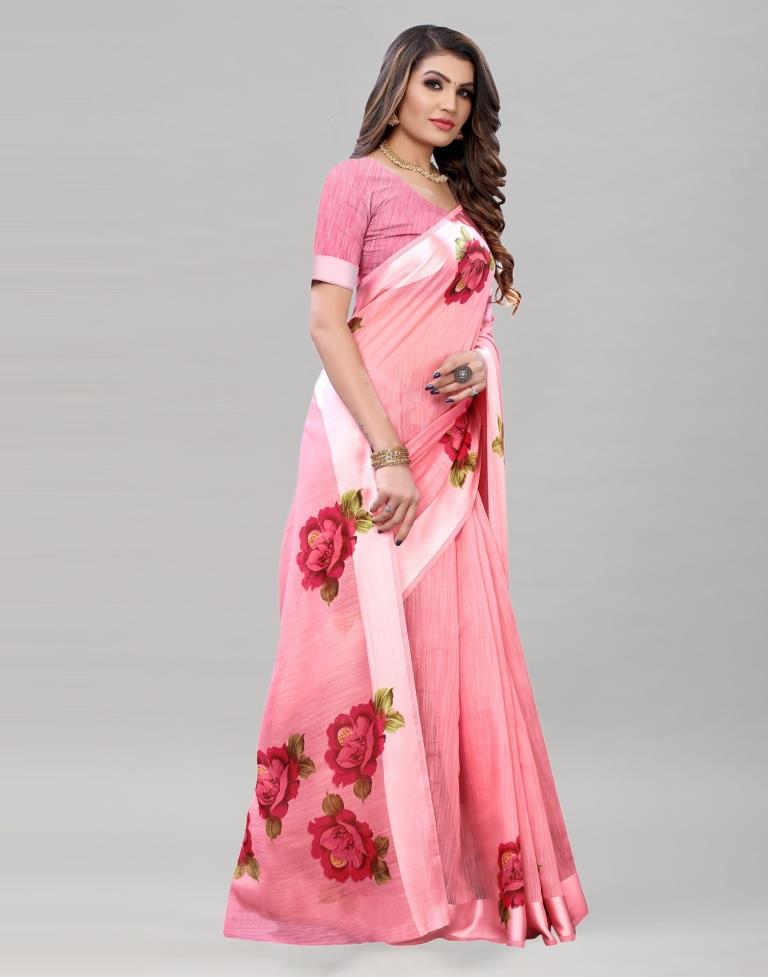Punch Pink Cotton Printed Saree | Sudathi