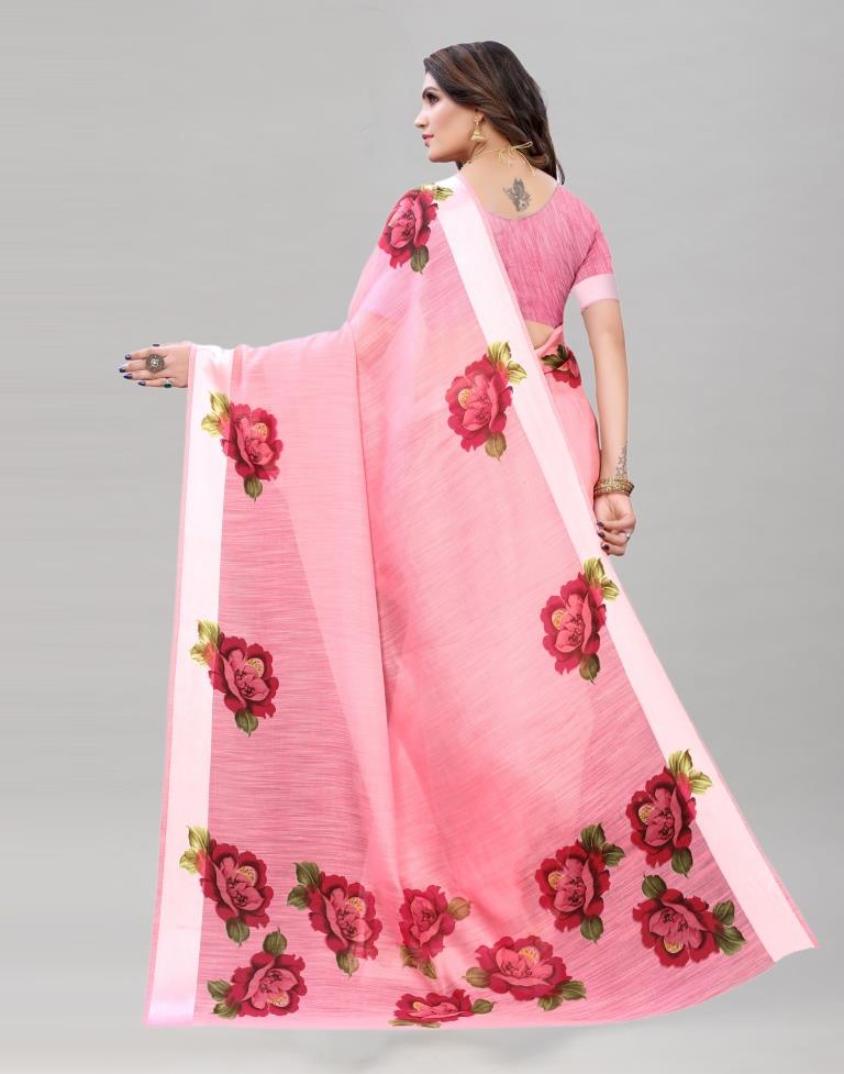 Punch Pink Cotton Printed Saree | Sudathi