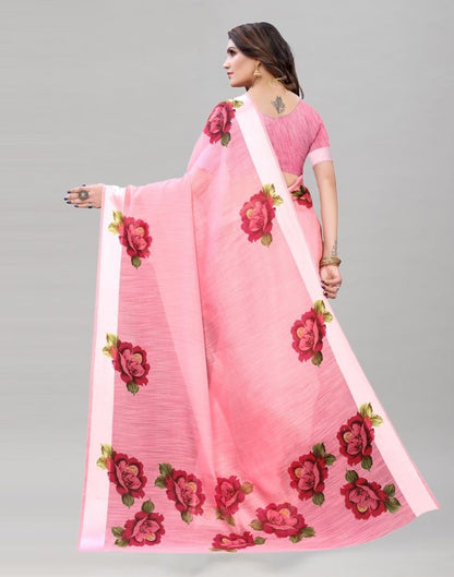 Punch Pink Cotton Printed Saree | Sudathi